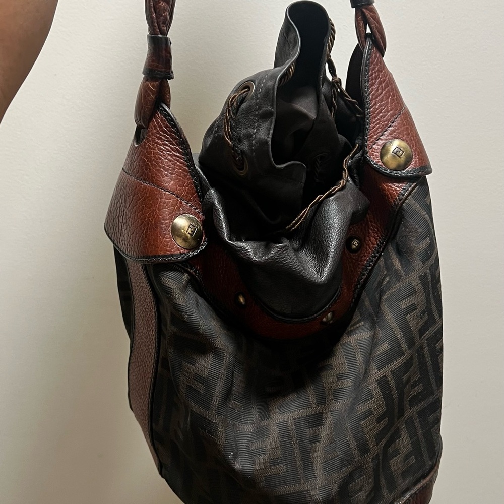 Fendi Black and Brown Hobo Bag with Gold Details